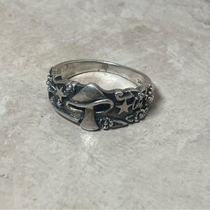 925 Sterling Silver Cosmic Mushroom Ring, Handmade Silver Toadstool Ring Sz 8